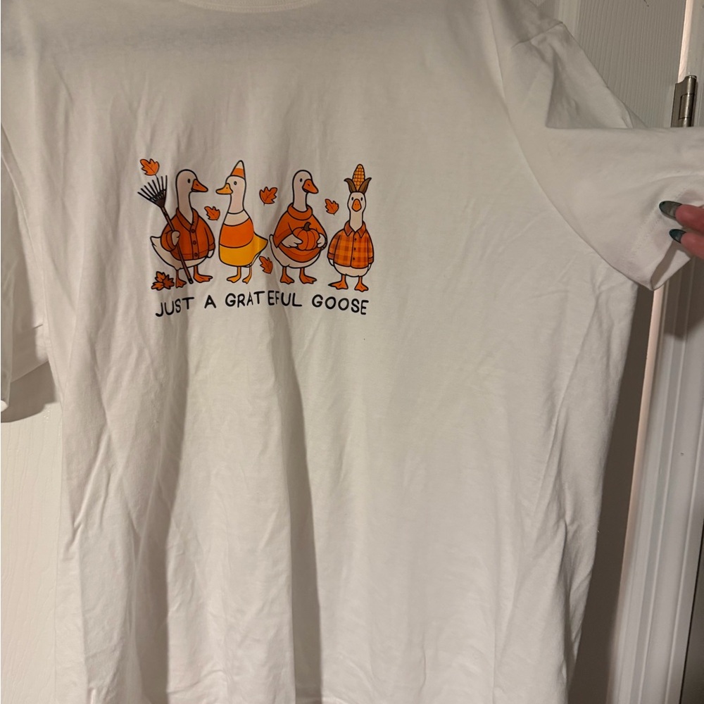 White T-Shirt with Goose Graphic